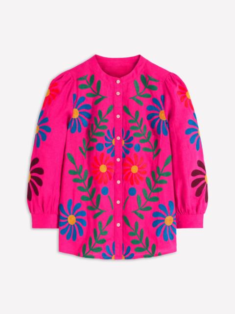 BODEN Alicia Linen Top-Pink Peony, Flower Embroidery