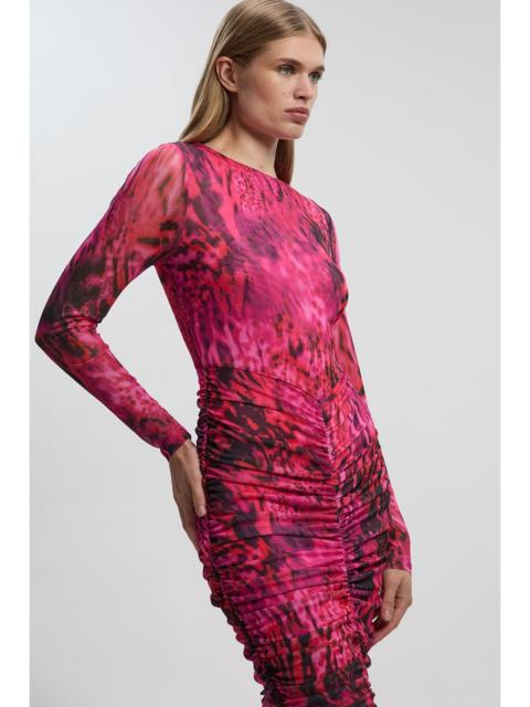 KAREN MILLEN Animal Print Mesh Ruched Maxi Dress