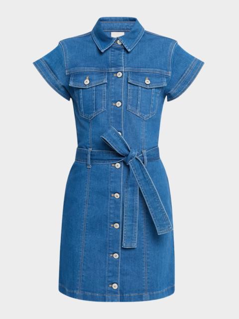 Cinq à Sept Tie Belted Short-Sleeve Denim Mini Dress
