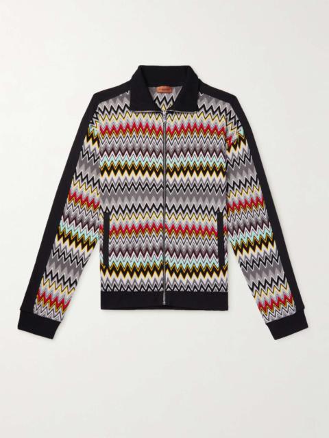 Crochet-Knit Cotton-Jacquard Zip-Up Sweater