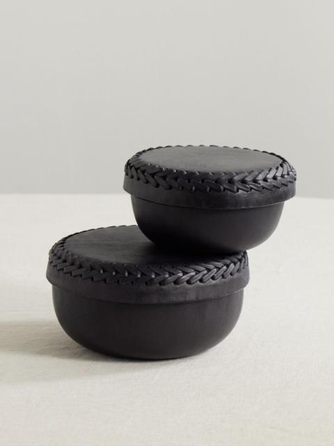 HUNTING SEASON Set of two whipstitched leather boxes Black