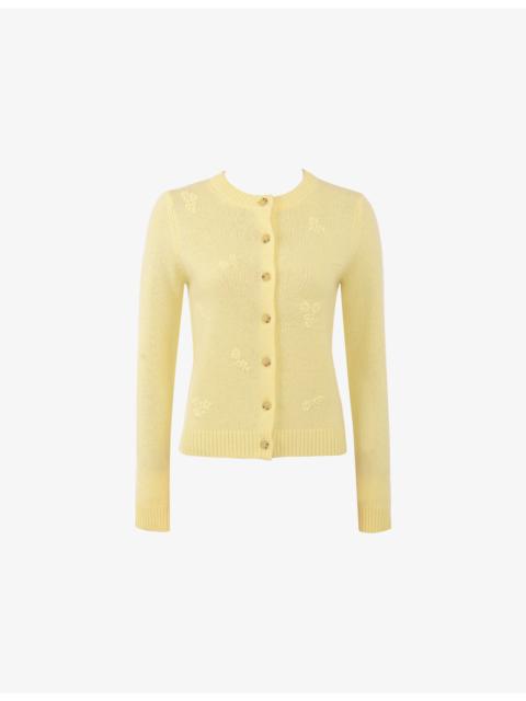 House of CB Poppie Floral-Embroidered Wool and Cashmere-Blend Cardigan