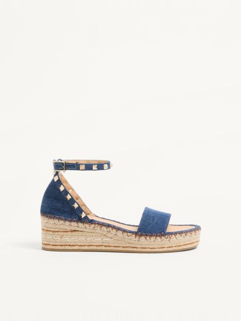 Valentino ROCKSTUD DOUBLE FLATFORM SANDAL IN DENIM 55MM