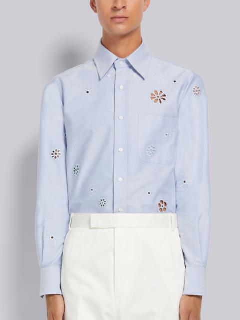 Thom Browne Light Blue Floral Broderie Anglaise Straight Fit Shirt