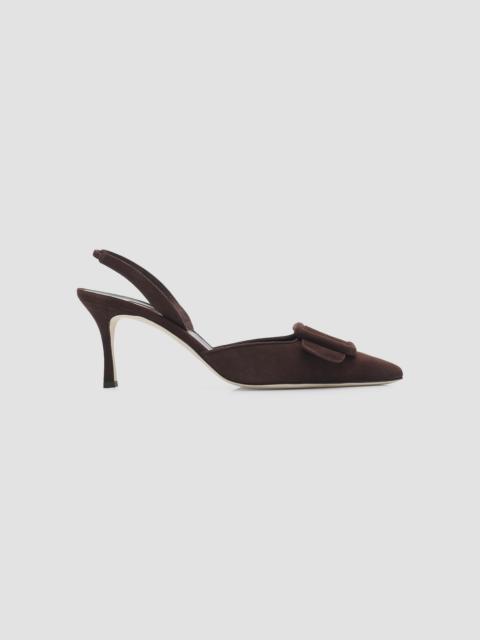 Manolo Blahnik Women's Maysli 70MM Buckle-Detail Suede Slingback Pumps - Dark Brown