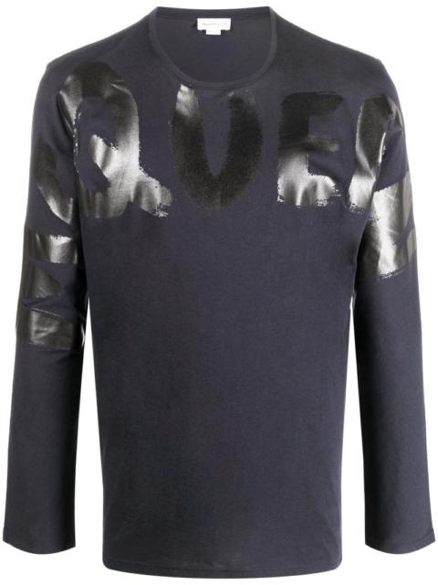 Alexander McQueen ALEXANDER MCQUEEN Graffiti Logo Print Long Sleeve T-Shirt Navy