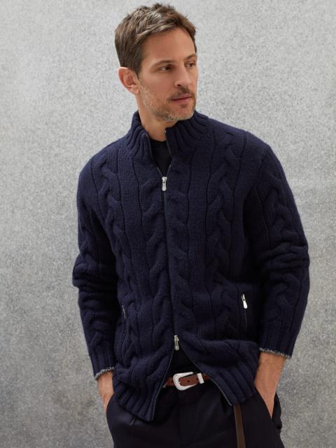 Cashmere Feather yarn cable knit turtleneck cardigan