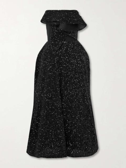 MATICEVSKI Rotation strapless draped sequined crepe gown Black