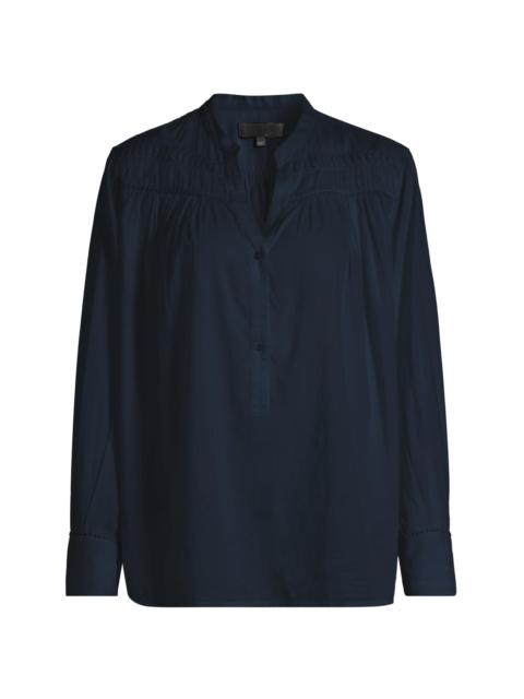NILI LOTAN Women's Clarys Gathered Cotton Split Neck Top - Midnight