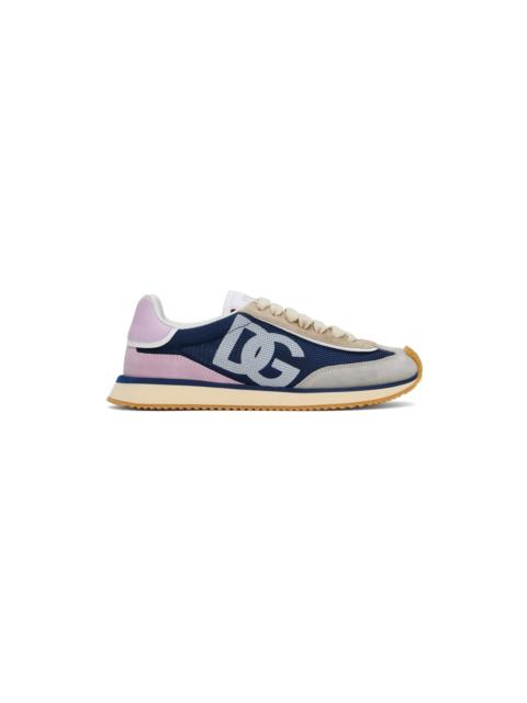 Dolce & Gabbana Blue & Gray Mixed-Material DG Cushion Sneakers