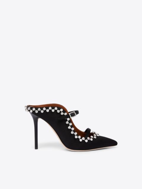 MALONE SOULIERS Gala 100 Black Satin Mules