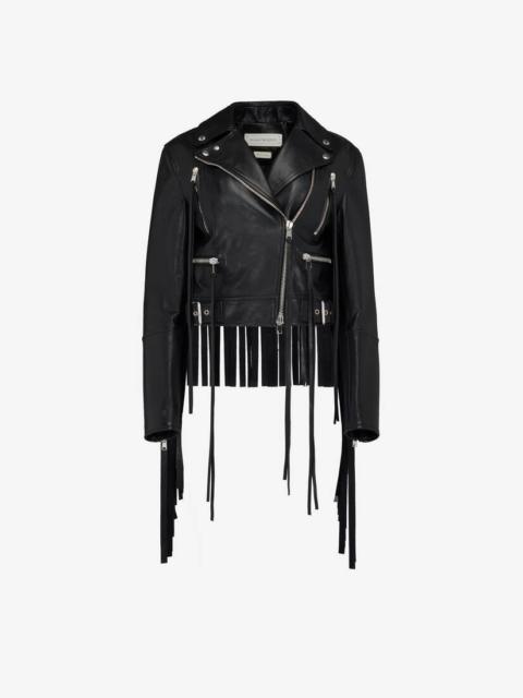 Women's Fringed Biker Jacket in Black