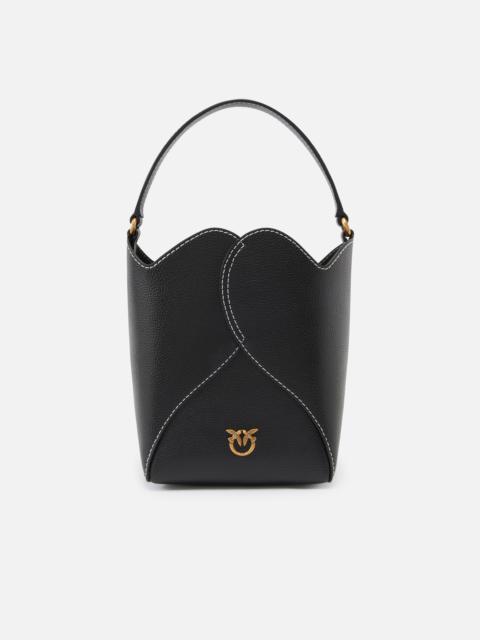 PINKO HEART MINI LEATHER BUCKET BAG WITH SHOULDER STRAP