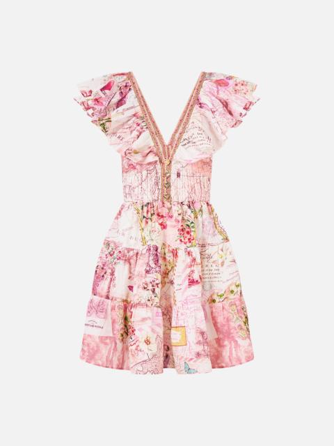 CAMILLA TIERED SHORT DRESS WITH NECK FRILL JOURNAL DE VOYAGE