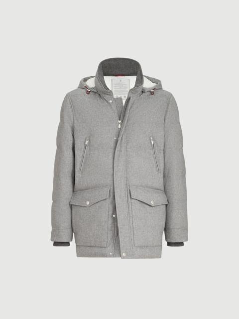 Brunello Cucinelli Bonded wool flannel down parka with detachable hood