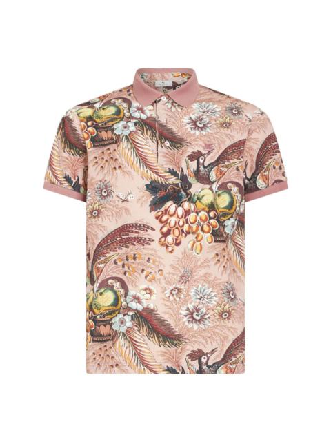 floral-print cotton polo shirt