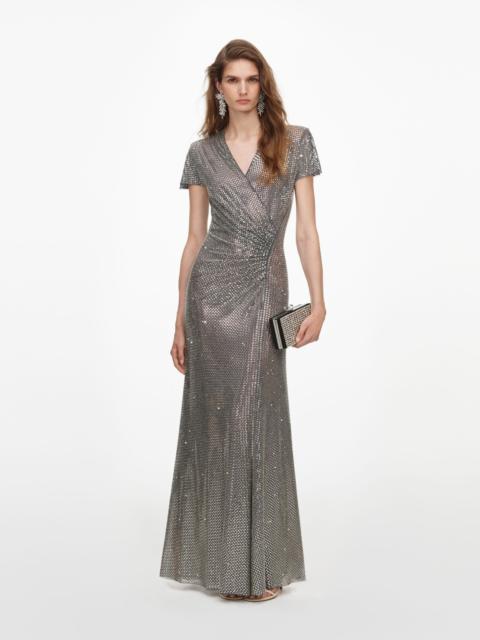 self-portrait Grey Rhinestone Mesh Wrap Maxi Dress