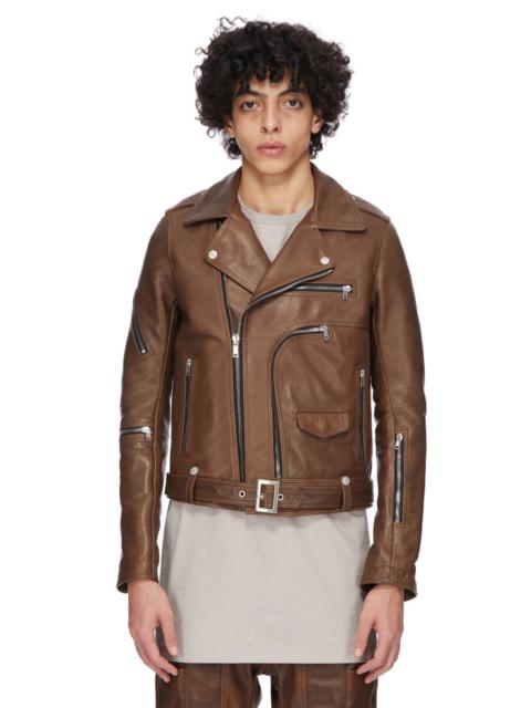 Rick Owens Bauhaus Stooges Slim-Fit Leather Biker Jacket Brown