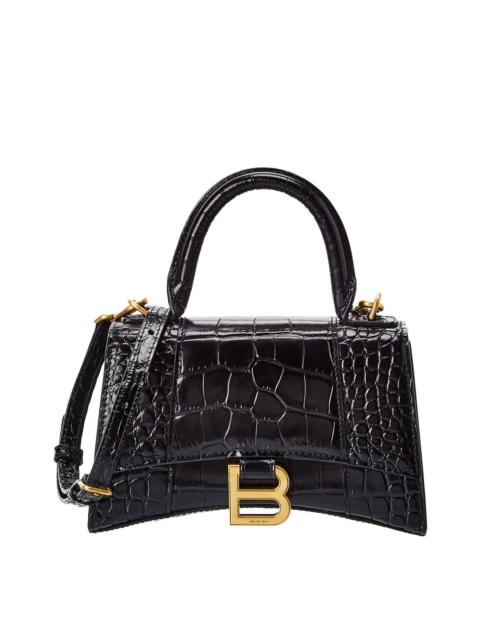 BALENCIAGA Balenciaga Hourglass XS Croc-Embossed Leather Top Handle Satchel