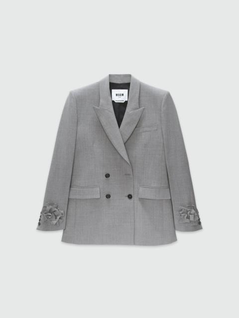 Grey melange double-breasted "MSGM Tailoring" wool jacket with applications