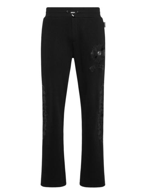 PHILIPP PLEIN leather-insert embroidered track pants