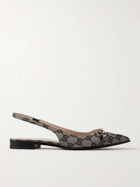 GUCCI Erin horsebit-embellished canvas-jacquard slingback sandals