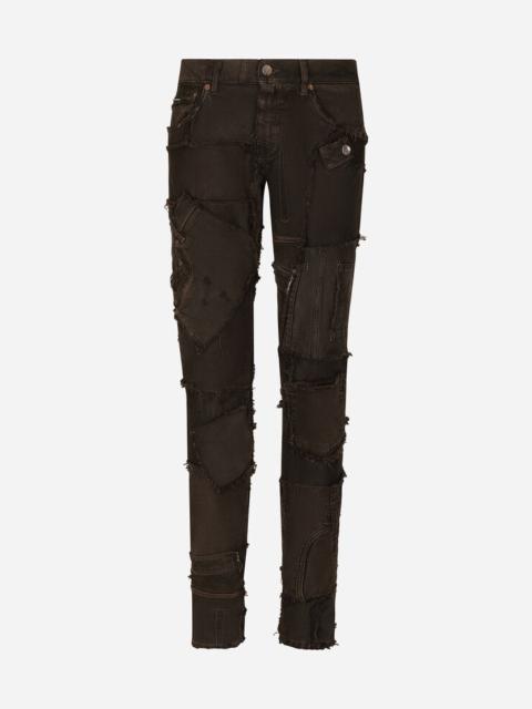 Dolce & Gabbana Slim-fit overdyed patchwork jeans