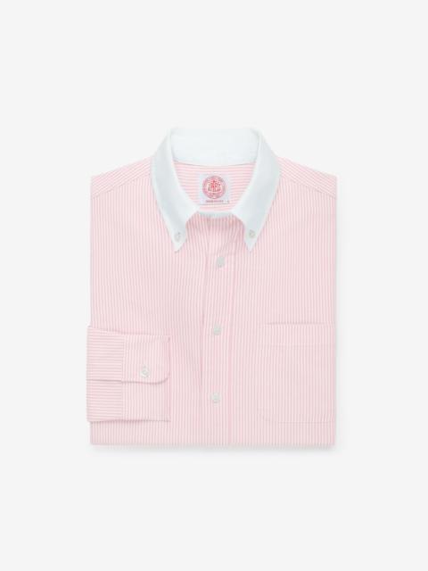 J. PRESS MADE-IN-USA PINK STRIPE CONTRAST COLLAR OXFORD CLOTH SPORT SHIRT - REGULAR FIT