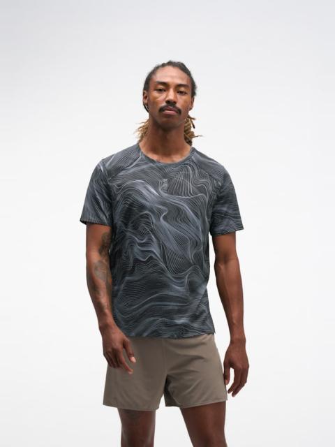 HOKA Men's EveryRun Short Sleeve Shirt in Black/White Prt