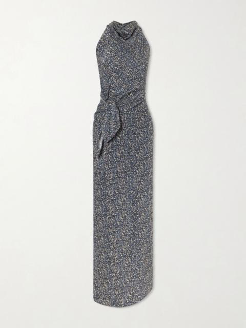 cortana Corallo printed silk-satin midi dress Navy