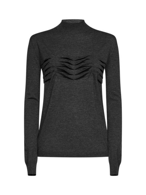 Jil Sander Anthracite wool and cashmere knit sweater with pleats detail