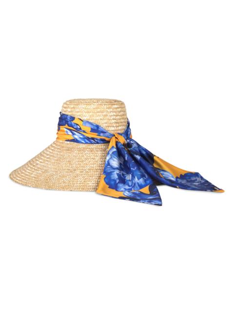 EUGENIA KIM Women's Mirabel Scarf-Trim Straw Sun Hat - Natural