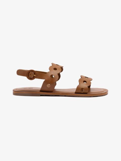Larroudé Florence Flat Sandal In Light Caramel Leather