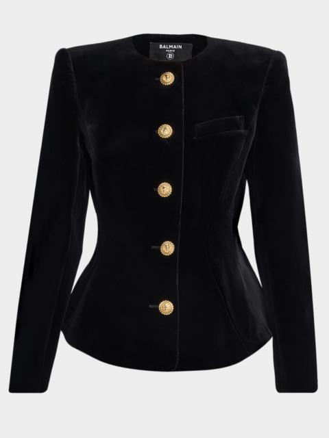 Balmain Single-Breasted Velvet Collarless Jacket