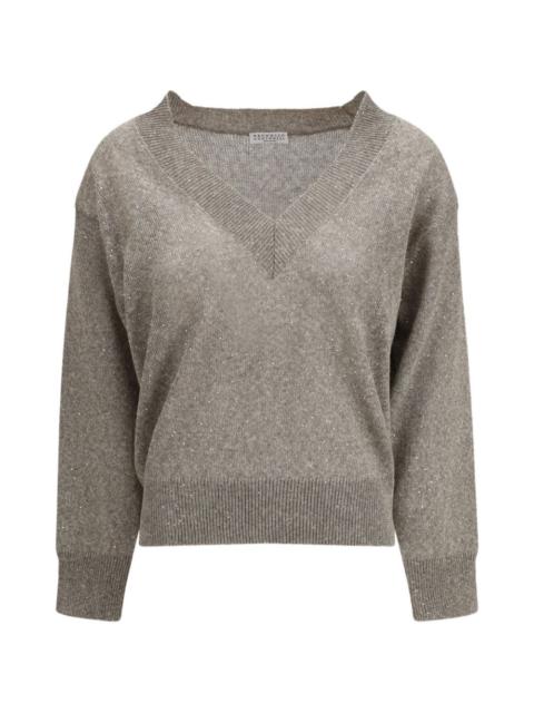 Brunello Cucinelli V-neck embellished sweater