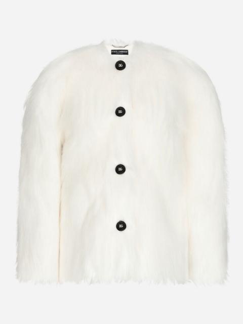 Dolce & Gabbana White fox-effect faux fur jacket