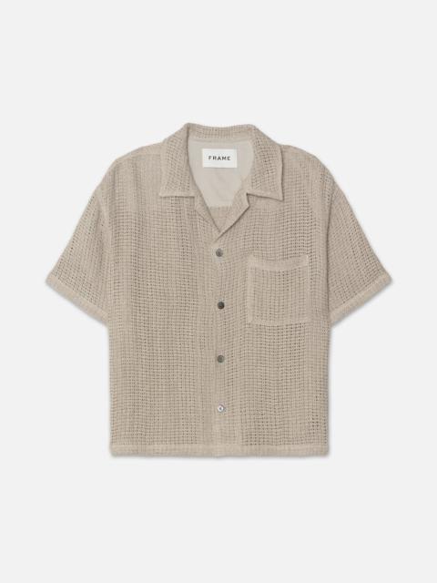 FRAME Open Weave Short Sleeve Shirt in Smoke Beige