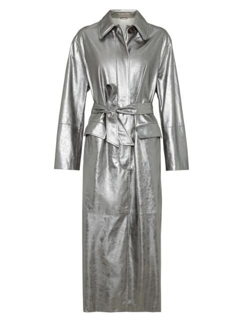 Brunello Cucinelli Women's Lamé Suede Trench With Monili - Silver