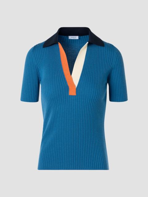 AKRIS Women's Rib-Knit Wool Short-Sleeve Polo Shirt - Multicolor