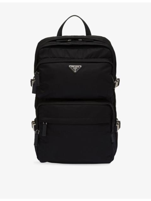 Prada Brand-Plaque Nylon and Saffiano-Leather Backpack