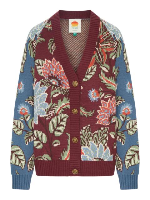 FARM RIO OVERSIZED FLORAL-PATTERN CARDIGAN