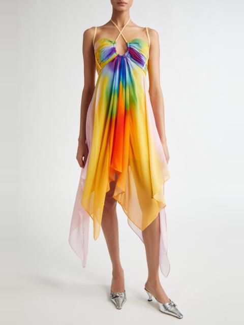 Monse MONSE Butterfly Ombré Ruched Silk Halter Dress in Orange Multi at Nordstrom