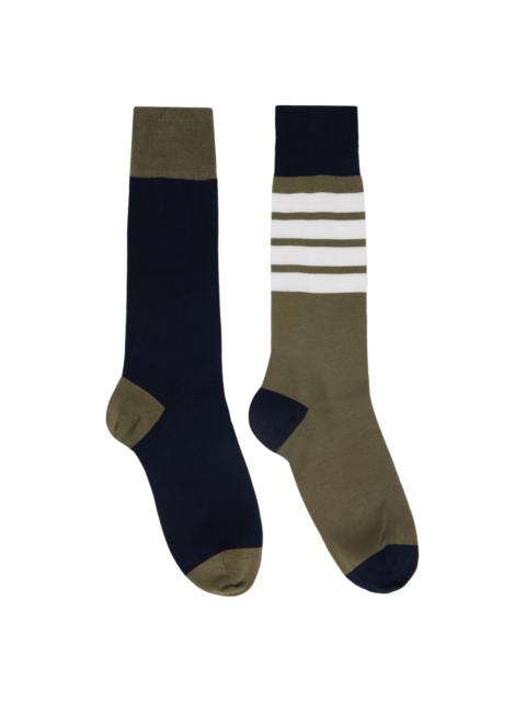 Thom Browne Khaki & Navy Funmix Cotton 4-Bar Socks