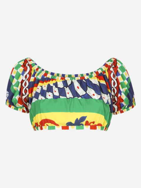 Carretto-print poplin crop top