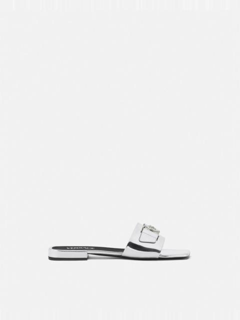 VERSACE Medusa Buckle Metallic Flat Sandals