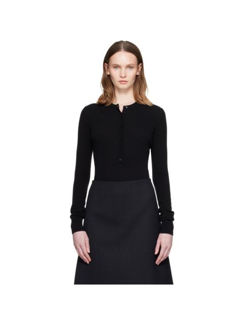 Stella McCartney Black Crewneck Ribbed Long-Sleeve Bodysuit