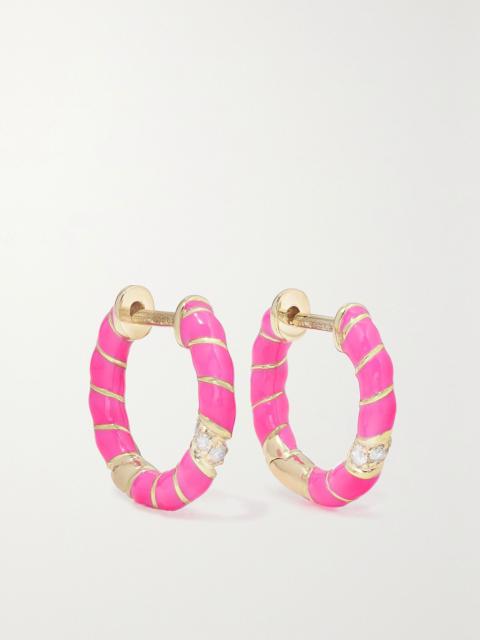 Yvonne Léon 9-karat gold, enamel and diamond hoop earrings Pink