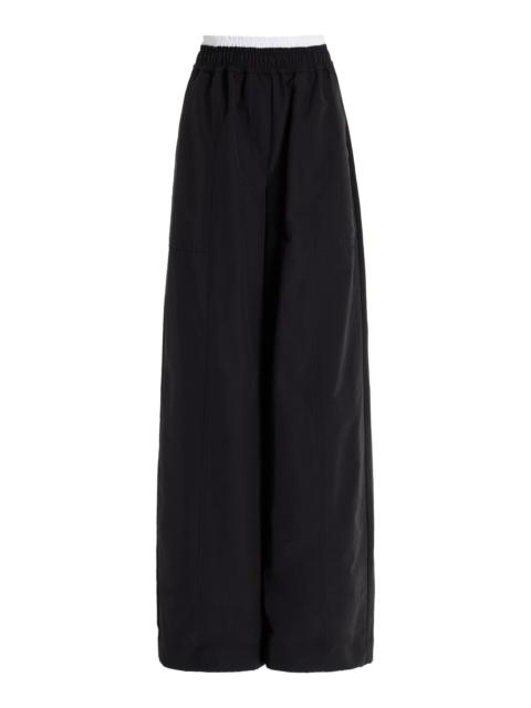 Olly Double-Waist Cotton Faille Wide-Leg Pants black