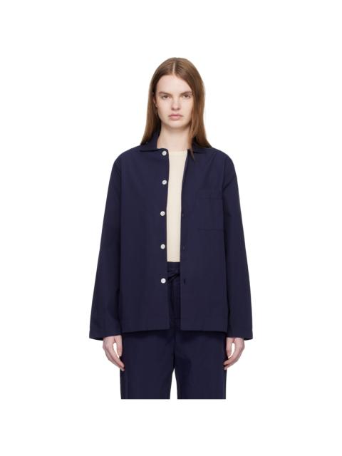 TEKLA Navy Poplin Long-Sleeved Pyjama Shirt