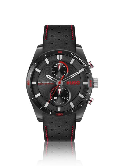 HUGO RACING-INSPIRED WATCH WITH PERFORATED LEATHER STRAP